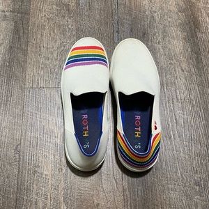 Rothy’s Limited Edition White SF Pride Rainbow Sneaker Slip-on Loafer Size 7